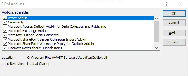 disable outlook add-ins