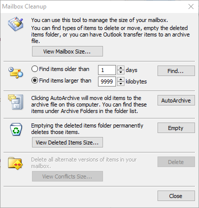 reduce outlook PST file size