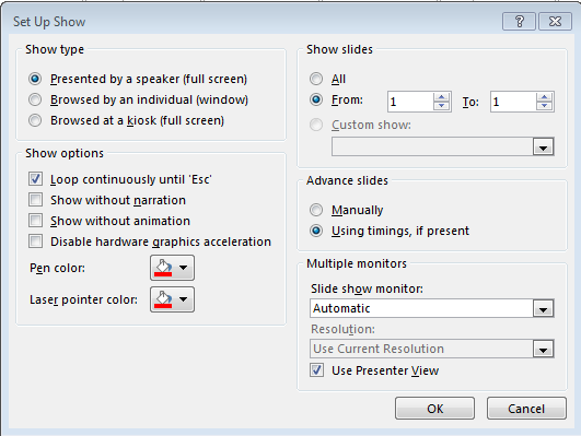 Setup Powerpoint animation looping features