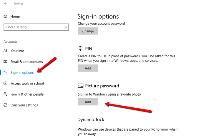 set picture password on Windows 10